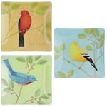 Grasslands Road Petals 6-Inch Glass Bird Snack Plates 3 Styles, Set of 6