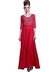 A-line Keyhole Beaded Vintage Floor Length Silk Elbow Length Sleeves Evening Dress 