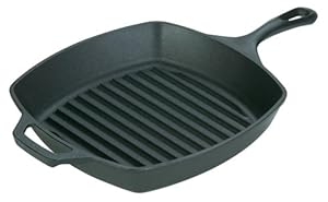 Lodge L8SGP3 Pre-Seasoned Cast-Iron Square Grill Pan, 10.5-inch