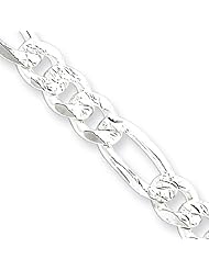 Sterling Silver 5.5mm Pave Flat Figaro Chain 18 Inches