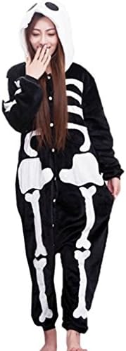 Unisex-adults Flannel One Piece Skeleton pajamas Costumes Cartoon Sleepwear (M suitable for Height 61"-65")