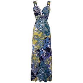 Print Maxi Dress with Wood Rings