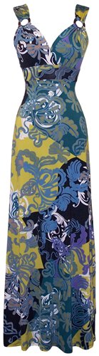 Print Maxi Dress with Wood Rings - XL