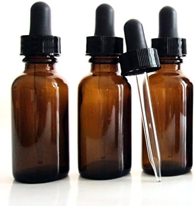 1 Oz (30ml) Boston Round Glass Amber Bottles with Glass Dropper Tip &amp; Rubber Bulb - Pack of 12