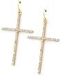 Goldtone Clear Rhinestone Cross Dangle Earrings Fashion Jewelry