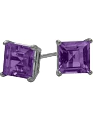 0.65Ct. Genuine 4mm Square Princess Amethyst 14 Karat White Gold Stud Earrings for Girls