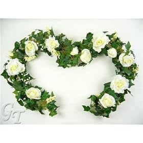 183cm Artificial Silk Wedding Flower Rose Ivy Chain Garland (Cream) from GT Decorations