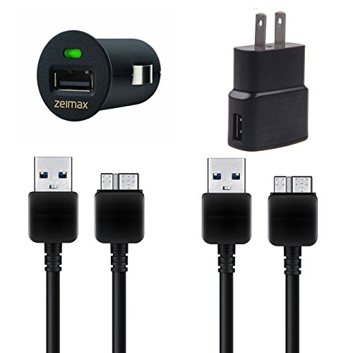 Zeimax® USB 3.0 Cable, Car & Wall Charger 4 Pc Set - Includes (2) 3 Ft Cable, (1) Car Charger, and (1) Wall Charger for Samsung Galaxy Note 3 & Galaxy S5 (Black) Zeimax® USB 3.0 Cable, Car & Wall Charger 4 Pc Set - Includes (2) 3 Ft Cable, (1) Car Charger, and (1) Wall Charger for Samsung Galaxy Note 3 & Galaxy S5 (Black)
