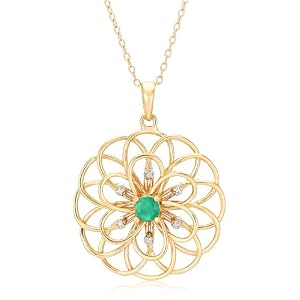 Buy Yellow Gold Overlay Sterling Silver Round Emerald Pendant w  Diamond Accents, 18 by Amazon.com Collection