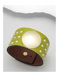 Lawn Green Leather Bracelet In White Base
