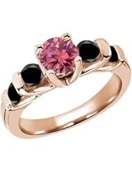1.63 Ct Round Pink and Black Diamond 18K Rose Gold Ring