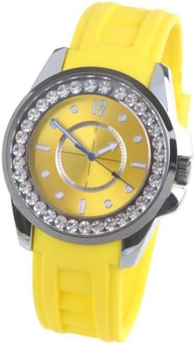 Orient Idea Ori-0301E Chic Leisure Style Rubber Band Quartz Watch with Rhinestone Inlaid for Girls Woman - Yellow
