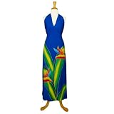 Women's Long Dress with Hand Painted Bird of Paradise Design by 1 World Sarongs in Royal Blue