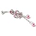New Fashion 14g Pink Pearl Butterfly with 2-tassel Bowknot Navel Ring Belly Button Bar barbell