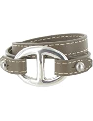 Les Poulettes Jewels - Sterling Silver Bracelet Double Turn - With Beige Leather and Marine Knot Design