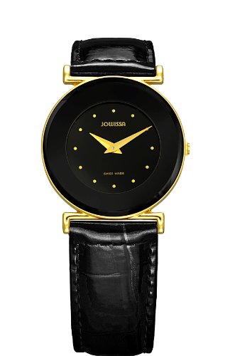 Jowissa Women's J3.021.M Elegance 30 mm Gold PVD Black Dial Leather Watch