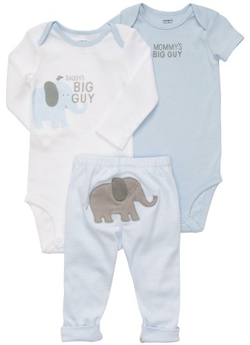 Carter's Boys Blue Elephant 3 Piece Set Bodysuit Pants