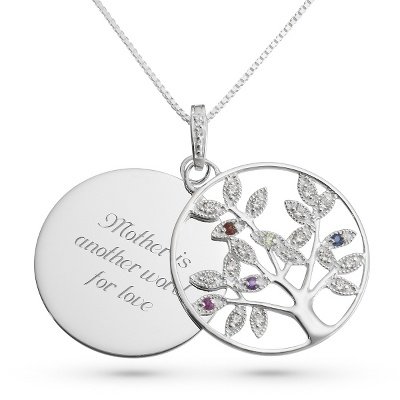 Personalized Genuine Birthstone Family Tree Necklace Gift