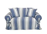 Classic Slipcovers Printed Classic Stripe Canvas Loveseat Slipcover, Blue