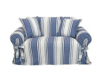 Classic Slipcovers Printed Classic Stripe Canvas Loveseat Slipcover, Blue