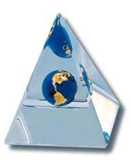 Home: Desktop Paperweight Beveled Pyramid, Globe With 22k Gold Continents, Lucite, 3 Inches Tall - Shasta Visions