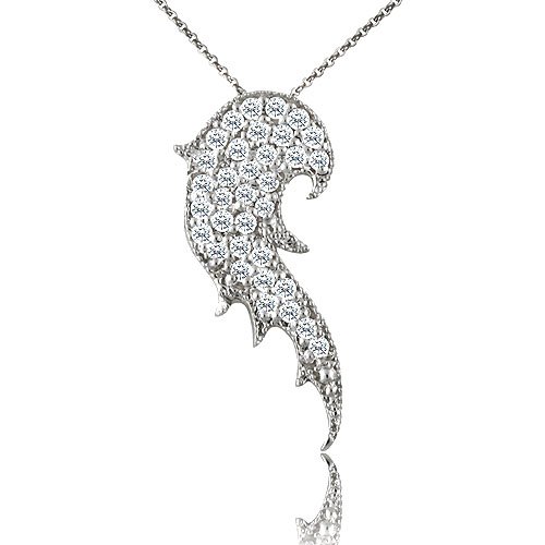 0.35CT Diamond 14K Gold Angel Wing Pendant Necklace