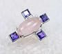 Completely Handcrafted - Designer Sterling Silver Sweet Pink Rose Quartz, Brazilian Amethyst Cross Pendant