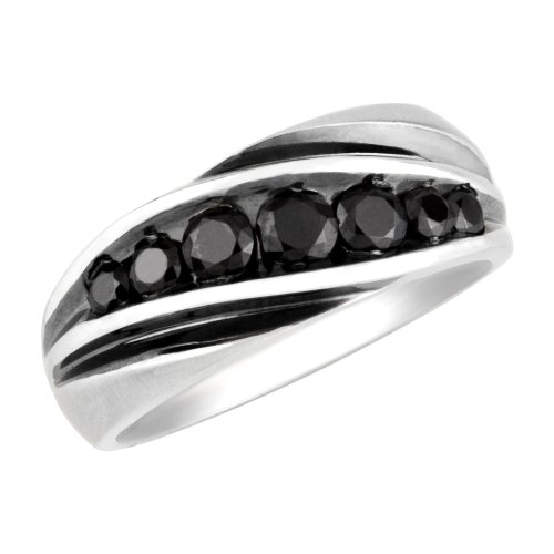 Sterling Silver 1 cttw Black Diamond 'Luxury Fit' Gents Ring