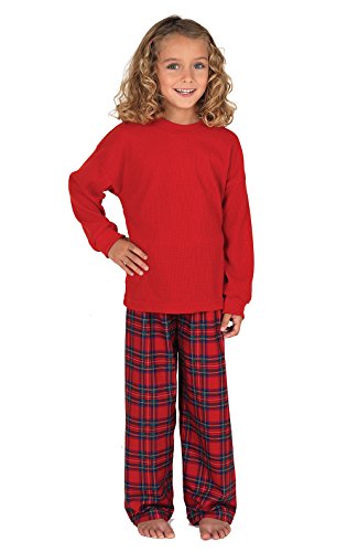 PajamaGram Big Girls' Stewart Plaid Pajamas with Red Top