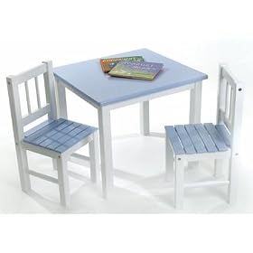 Child's Blue and White Table Set with 2 Chairs by Table & Chairs