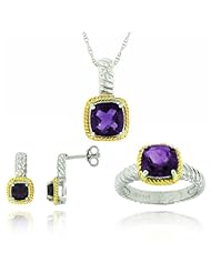 Sterling Silver Purple Amethyst Gemstone Set, Birthstone of February (Ring, Pendant & Earrings)