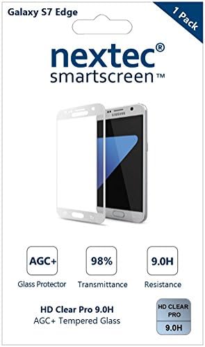 Galaxy S7 Edge (Full Coverage) 3D Tempered Glass Screen Protector, Nextec® Galaxy S7 Edge Screen Protector for Samsung Galaxy S7 Edge (HD Clear Pro 9.0H) AGC Tempered Glass/ White - Premium Pack