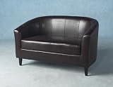 Tempo Designer Twin 2 Seater Tub Chair In Brown Faux Leather