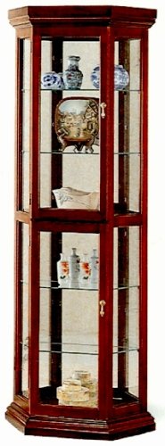 Beautiful Traditional Corner Curio Cabinet W/clear Glass Shelves In Cherry Finish.