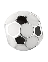 925 Sterling Silver Black & White Soccer Ball Bead, For Chamilia, Pandora, Biagi, Personality, Reflections And More Charm Bracelets