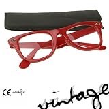 LUNETTES MONTURE STYLE WAYFARER RETRO VINTAGE 80's MONTURE ROUGE - VERRES NEUTRES / TRANSPARENTS
