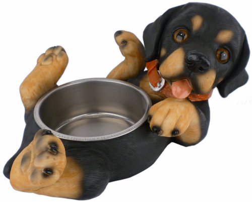 6 inch Rottweiler Puppy Figurine Metal Dog Food or Water Bowl 1 Pint