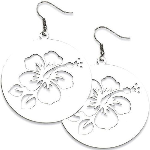 Stainless Steel Hibiscus Cutout Disc Earrings