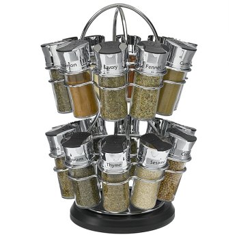 Old Thompson Revolving Chrome 16 Jar Filled Spice Rack