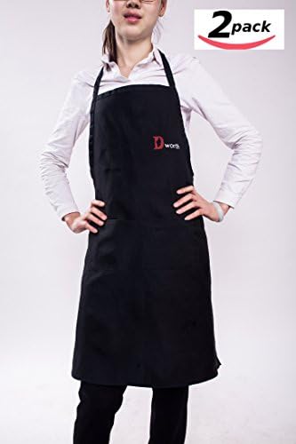 Dworth kitchen Apron with 2 pockets,Durable, Comfortable, Easy Clean Garden Work Apron-Set of 2 (32"x 28", black)