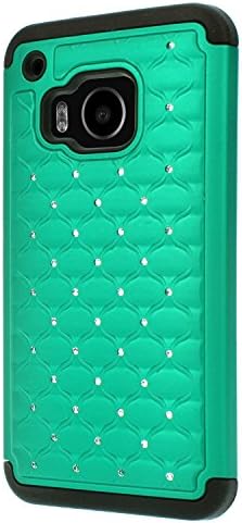 M9 Case, HTC M9 Case, SGM (TM) Hybrid Gel Rhinestone Bling Armor Defender Case for HTC One M9 (Mint + Black)