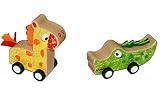 3 Stk. Aufziehziere aus Holz - Tier zum Aufziehen und Fahren / mit Rückzug - Aufziehtiere / Holztiere - Tiere Elefant Krokodil Schwein Schaf Giraffe Huhn - Aufziehfahrzeug / Rückzugstier - Aufziehspielzeug - Aufziehauto - 