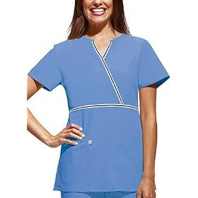 Buy Cherokee Boy Meets Girl Collection Poplin Mock Wrap Tunic Scrub Tops Women by Cherokee