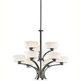 Kichler Lighting 42532OZ Rise 9-Light Chandelier, Olde Bronze with Satin-Etched Cased Opal Glass