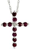 14k White Gold 18 Chain & 5/8 (16mm) tall Cross Pendant, w/ 0.45 Total Carat Weight of Round Brilliant Diamond & Round Cut Ruby Stones