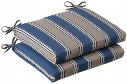 Pillow Perfect Outdoor/ Indoor Hamilton Blue Squared Corners Seat Cushion (Set of 2) | 100-percent Polyester Fabric