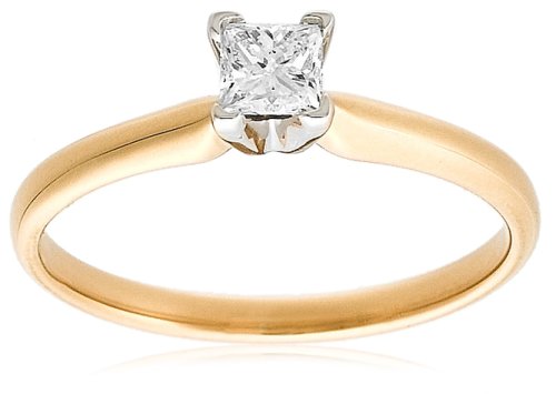 14k Yellow Gold Princess-Cut Solitaire Diamond Engagement Ring (1/3 ct, H-I Color, SI2-I1 Clarity), Size 7