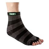 Injinji Toeless Yoga Socks Nubamboo Fabric Natural Antibacterial Fabric-Non Slip Bottom (Small, Black & Gray Stripe)