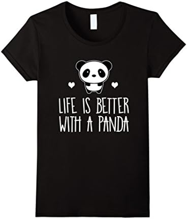 Women's Life Is Better With A Panda Animal Bear Hearts T-Shirt Large Black