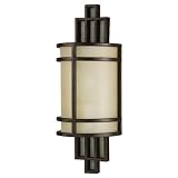Murray Feiss WB1283GBZ One-Light Fusion Collection Half - Wall Bracket , Grecian Bronze with Amber Ribbed Glass Shade